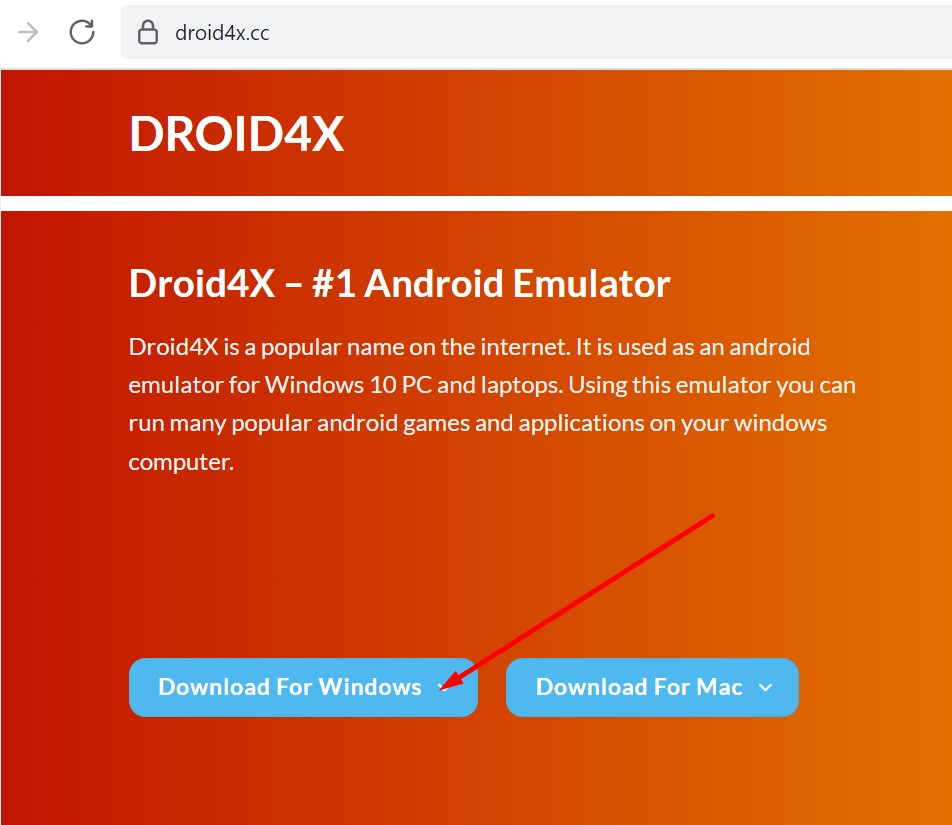 Bấm chọn Download For Windows để cài app V8club trên Laptop / Máy tính / PC bằng Droid4X giả lập Android