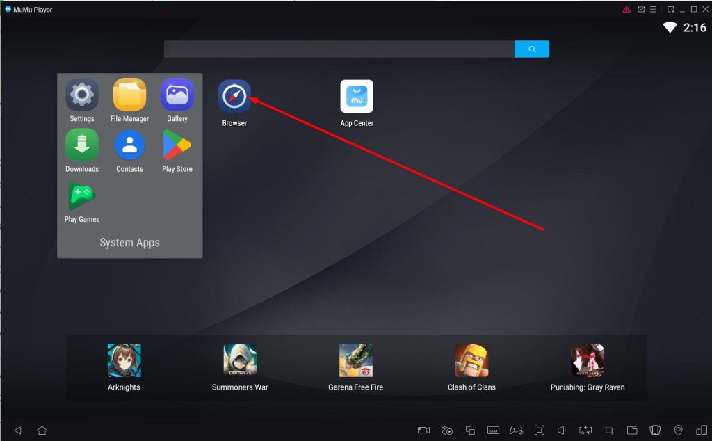 Nhấn chọn "Browser" để mở trình duyệt Google Chrome 